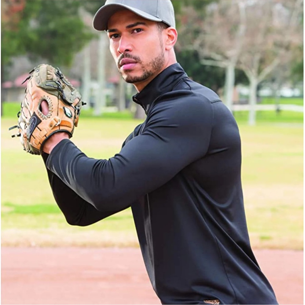 Copper Fit Men’s Essential Long Sleeve Quarter Zip Shirt in Black, Size Large